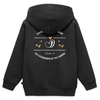 Christliches Design, das zuvor in Christus erwählt wurde - Kinder Premium Organic Zip Hoodie - Schwarz - Hinten - AI Model Kid Male (0cm)