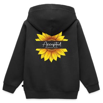 Christliches Sonnenblumendesign Ich bin akzeptiert Römer 8 - Kinder Premium Organic Zip Hoodie - Schwarz - Hinten - AI Model Kid Male (0cm)