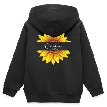 Christliches Sonnenblumendesign Ich bin auserwählt Johannes 15:16 - Kinder Premium Organic Zip Hoodie - Schwarz - Hinten - AI Model Kid Male (0cm)