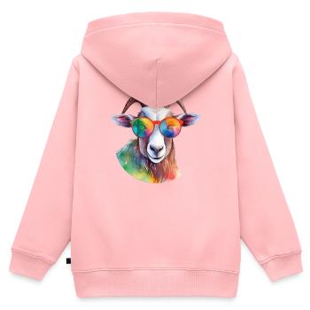Chèvre colorée cool avec des lunettes de soleil - Sweat Premium à capuche zippé enfant bio - rose - Dos - AI Model Kid Female (0cm)
