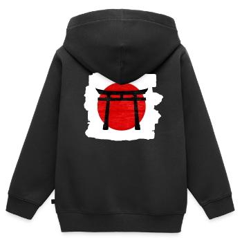 Schwarzes Torii-Tor auf der Roten Sonne: Symbolisch und markant - Kinder Premium Organic Zip Hoodie - Schwarz - Hinten - AI Model Kid Male (0cm)