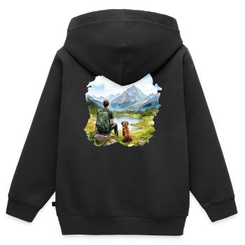 Mann mit Hund Wandern Outdoor Berge See - Kinder Premium Organic Zip Hoodie - Schwarz - Hinten - AI Model Kid Male (0cm)