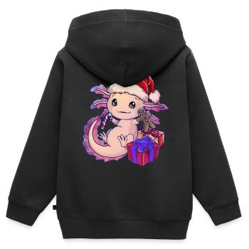 Lustiges Weihnachtsaxolotl - Axolotl mit Geschenk - Kinder Premium Organic Zip Hoodie - Schwarz - Hinten - AI Model Kid Male (0cm)
