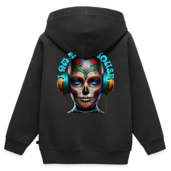 I AM TECH HOUSE - Cool Human with Headphones! - Kids Premium Organic Zip-up Hoodie - black - Back - AI Model Kid Male (0cm)