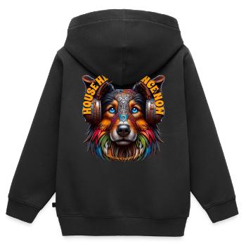 HOUSE HERE TRANCE NOW - Collie with Headphones! - Kids Premium Organic Zip-up Hoodie - black - Back - AI Model Kid Male (0cm)