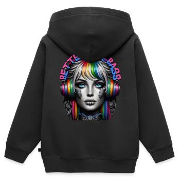 BETTER CALL BASS - Cool Woman with Headphones! - Kids Premium Organic Zip-up Hoodie - black - Back - AI Model Kid Male (0cm)