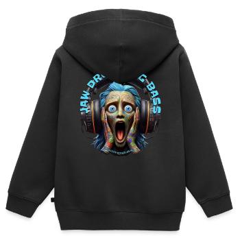 JAW DROPPING BASS – Funny Dude with Headphones! - Kids Premium Organic Zip-up Hoodie - black - Back - AI Model Kid Male (0cm)