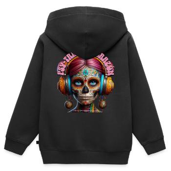 PSY-TRANCE CORAZÓN - Cool Woman with Headphones! - Kids Premium Organic Zip-up Hoodie - black - Back - AI Model Kid Male (0cm)