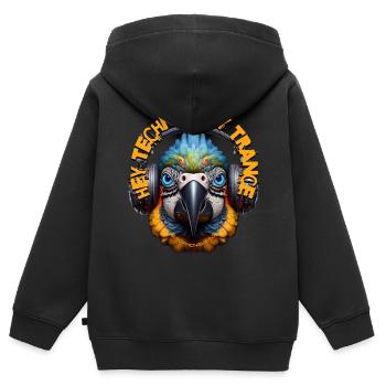 HEY TECHNO HEY TRANCE - Cool Parrot & Headphones! - Kids Premium Organic Zip-up Hoodie - black - Back - AI Model Kid Male (0cm)