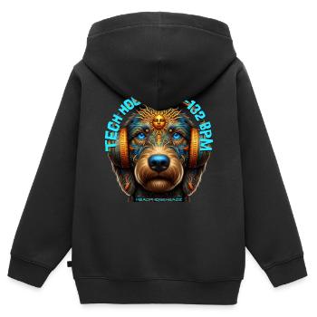 TECH HOUSE 126-132 BPM - Labradoodle & Headphones! - Kids Premium Organic Zip-up Hoodie - black - Back - AI Model Kid Male (0cm)