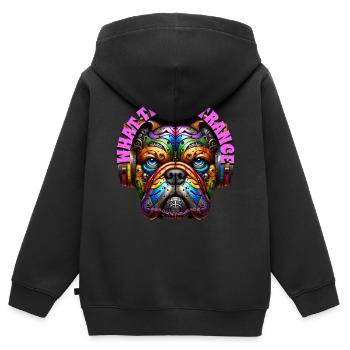 WHAT TIME IS TRANCE - Cool Bulldog with Headphones - Kids Premium Organic Zip-up Hoodie - black - Back - AI Model Kid Male (0cm)