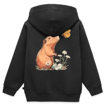 Capybara Schmetterling - Kinder Premium Organic Zip Hoodie - Schwarz - Hinten - AI Model Kid Male (0cm)