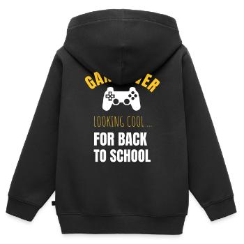 Début de l’école - Sweat Premium à capuche zippé enfant bio - noir - Dos - AI Model Kid Male (0cm)