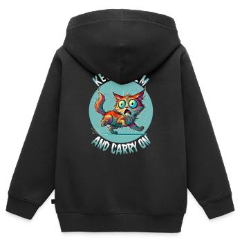 Keep Calm and Carry On - Erschreckte Katze & Weish - Kinder Premium Organic Zip Hoodie - Schwarz - Hinten - AI Model Kid Male (0cm)