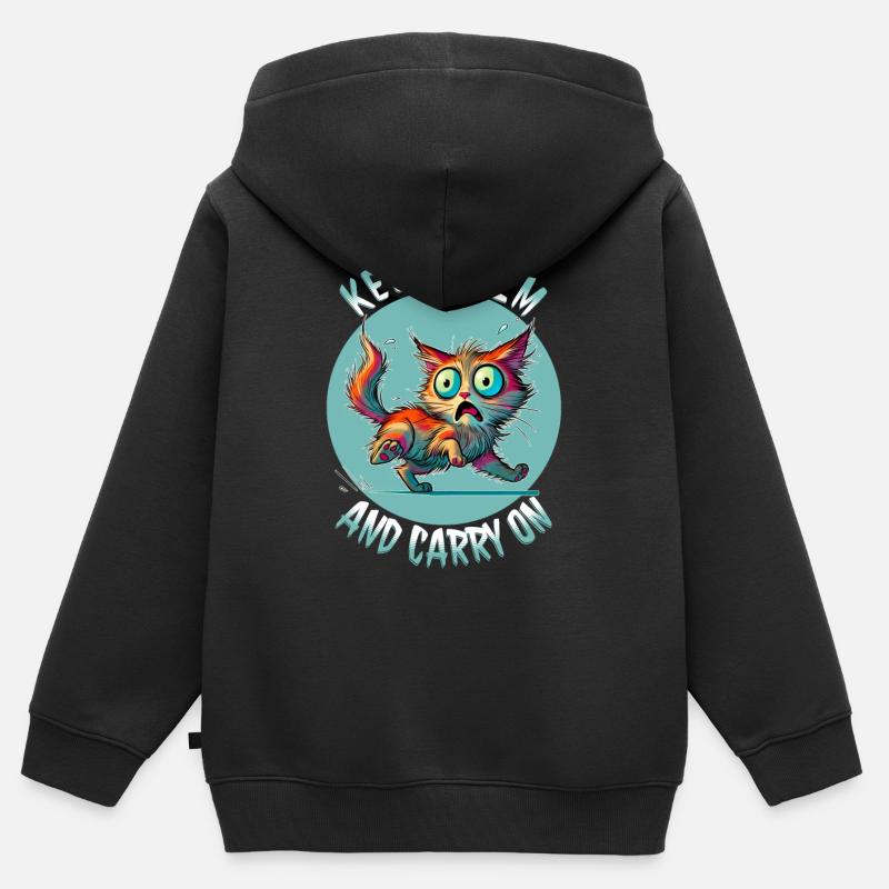 Restez calme et continuez - Erschreckte Katze & Weish - Sweat Premium à capuche zippé enfant bio - noir