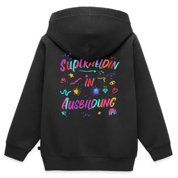 Superheldin in Ausbildung Glücksbringer Mut Kraft - Kinder Premium Organic Zip Hoodie - Schwarz - Hinten - AI Model Kid Male (0cm)