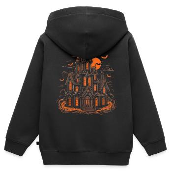 Spukhaus Fledermäuse Halloween Vollmond - Kinder Premium Organic Zip Hoodie - Schwarz - Hinten - AI Model Kid Male (0cm)