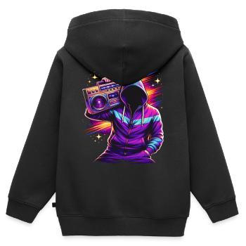 80er Neon Boombox Streetstyle  - Kinder Premium Organic Zip Hoodie - Schwarz - Hinten - AI Model Kid Male (0cm)