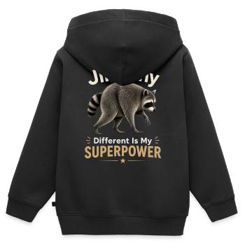 Jimothy Anders ist meine Superkraft - Kinder Premium Organic Zip Hoodie - Schwarz - Hinten - AI Model Kid Male (0cm)