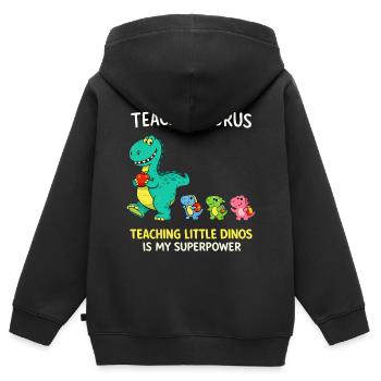 Teachersaurus Lehrer Humor mit kleinen Dinosaurier - Kinder Premium Organic Zip Hoodie - Schwarz - Hinten - AI Model Kid Male (0cm)
