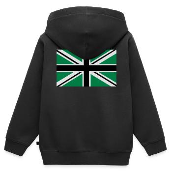 Union Jack | noir-blanc-vert | bannière | drapeau - Sweat Premium à capuche zippé enfant bio - noir - Dos - AI Model Kid Male (0cm)