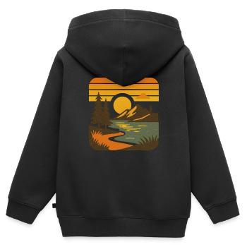 Golden Escape – Retro Nature Mood - Kinder Premium Organic Zip Hoodie - Schwarz - Hinten - AI Model Kid Male (0cm)