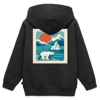 Polar Solitude – Ambiance rétro arctique - Sweat Premium à capuche zippé enfant bio - noir - Dos - AI Model Kid Male (0cm)