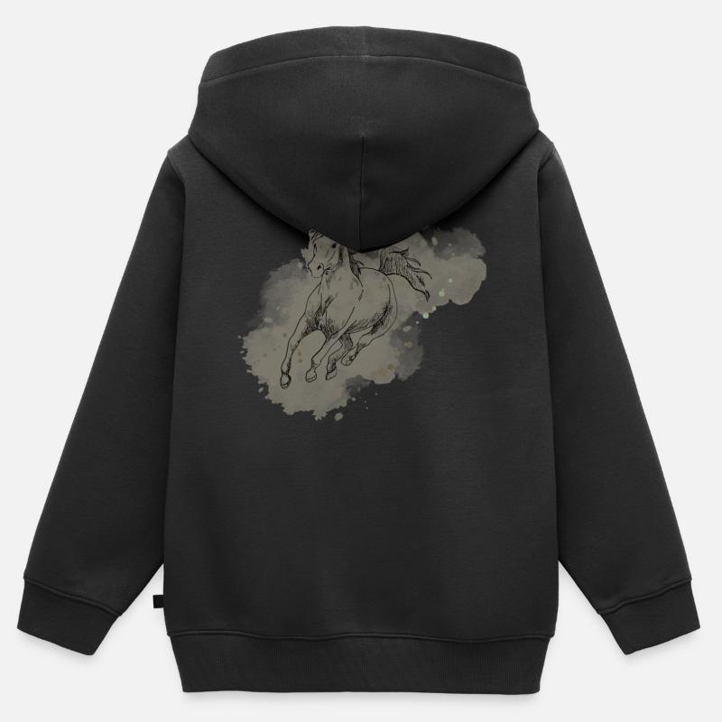 Cheval sauvage - Sweat Premium à capuche zippé enfant bio - noir