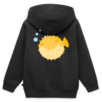 Cute Puffer Fish - Kids Premium Organic Zip-up Hoodie - black - Back - AI Model Kid Male (0cm)