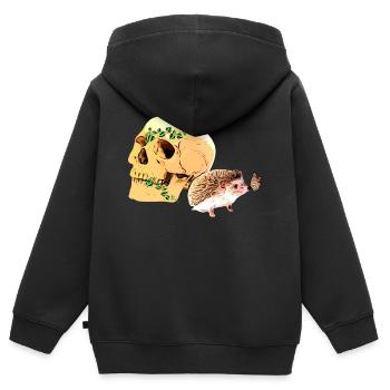 Kleiner neugieriger Igel - Kinder Premium Organic Zip Hoodie - Schwarz - Hinten - AI Model Kid Male (0cm)