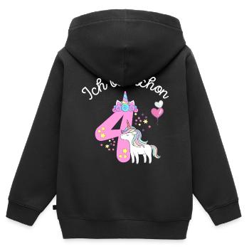 Einhorn Vier Vierter Geburtstag Unicorn - Kinder Premium Organic Zip Hoodie - Schwarz - Hinten - AI Model Kid Male (0cm)