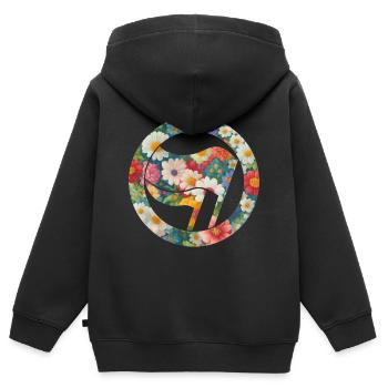 Antifa et fleurs - Sweat Premium à capuche zippé enfant bio - noir - Dos - AI Model Kid Male (0cm)