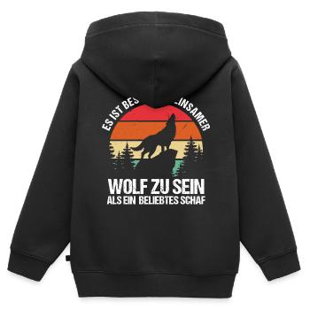 Mieux vaut un loup solitaire qu’un mouton populaire - Sweat Premium à capuche zippé enfant bio - noir - Dos - AI Model Kid Male (0cm)