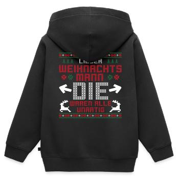 Weihnachtsmann Artig Unartig - Kinder Premium Organic Zip Hoodie - Schwarz - Hinten - AI Model Kid Male (0cm)