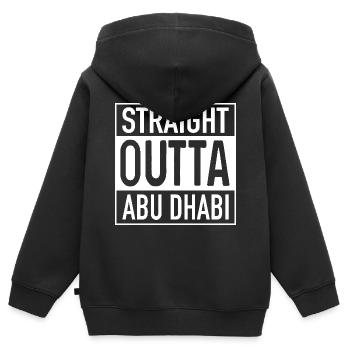 Straight OUTTA ABU DHABI - Kinder Premium Organic Zip Hoodie - Schwarz - Hinten - AI Model Kid Male (0cm)