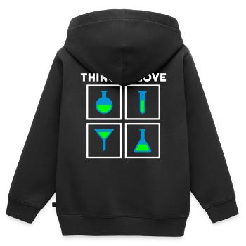Choses que j’aime (flacon, éprouvette, entonnoir) - Sweat Premium à capuche zippé enfant bio - noir - Dos - AI Model Kid Male (0cm)