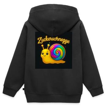 Neon Schnecke mit Zuckerschnegge - Kinder Premium Organic Zip Hoodie - Schwarz - Hinten - AI Model Kid Male (0cm)