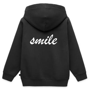 Schlichter Schriftzug "smile" - Kinder Premium Organic Zip Hoodie - Schwarz - Hinten - AI Model Kid Male (0cm)