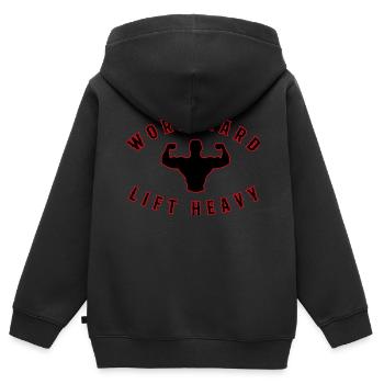 Work hard lift heavy gym Fitnesstrainer Trainiert - Kinder Premium Organic Zip Hoodie - Schwarz - Hinten - AI Model Kid Male (0cm)