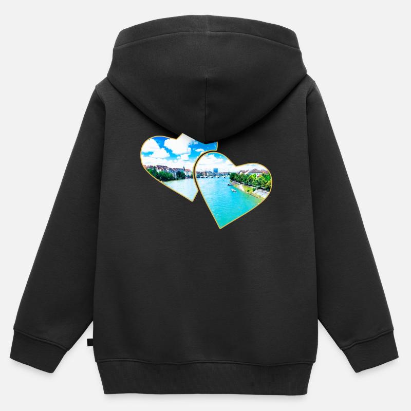 Basel - Kinder Premium Organic Zip Hoodie - Schwarz
