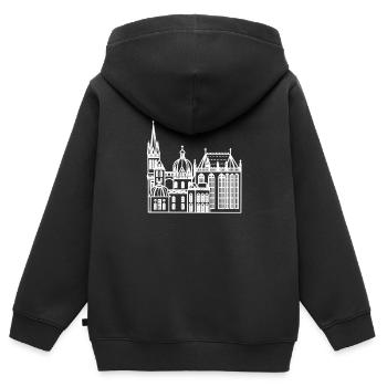 Stad Aachen, Dom, Lineart - Sweat Premium à capuche zippé enfant bio - noir - Dos - AI Model Kid Male (0cm)