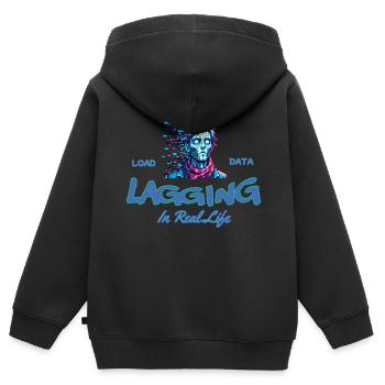 Lagging IRL - Chemise Cyberpunk Glitch Gamer - Sweat Premium à capuche zippé enfant bio - noir - Dos - AI Model Kid Male (0cm)