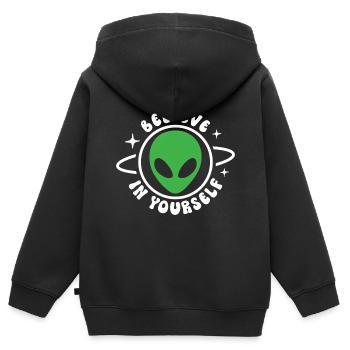 Glaube an dich selbst - Kinder Premium Organic Zip Hoodie - Schwarz - Hinten - AI Model Kid Male (0cm)