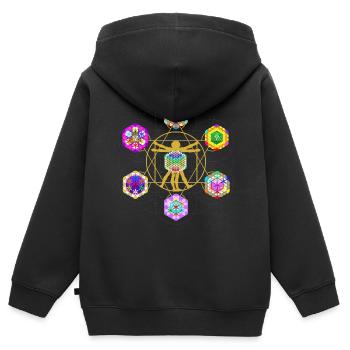 vitruvianischer Chakramensch im Kristallkörper - Kinder Premium Organic Zip Hoodie - Schwarz - Hinten - AI Model Kid Male (0cm)