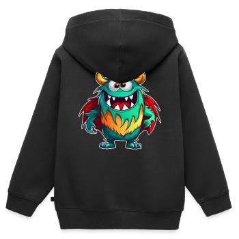 Niedliches lachendes Monster mit Superhelden Cape - Kinder Premium Organic Zip Hoodie - Schwarz - Hinten - AI Model Kid Male (0cm)