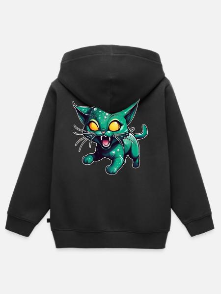 Grüne Alien Katze - Kinder Premium Organic Zip Hoodie - Schwarz