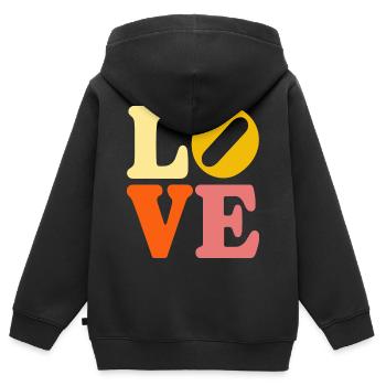 Signe de paix Amour des années 60 des années 70 Costume Groovy Hippie - Sweat Premium à capuche zippé enfant bio - noir - Dos - AI Model Kid Male (0cm)