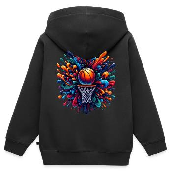 Bunte Basketball Tie Dye Farbe Splash Hoop Net - Kinder Premium Organic Zip Hoodie - Schwarz - Hinten - AI Model Kid Male (0cm)