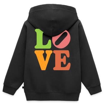 Signe de paix Amour des années 60 des années 70 Costume Groovy Hippie - Sweat Premium à capuche zippé enfant bio - noir - Dos - AI Model Kid Male (0cm)