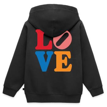 Signe de paix Amour des années 60 des années 70 Costume Groovy Hippie - Sweat Premium à capuche zippé enfant bio - noir - Dos - AI Model Kid Male (0cm)